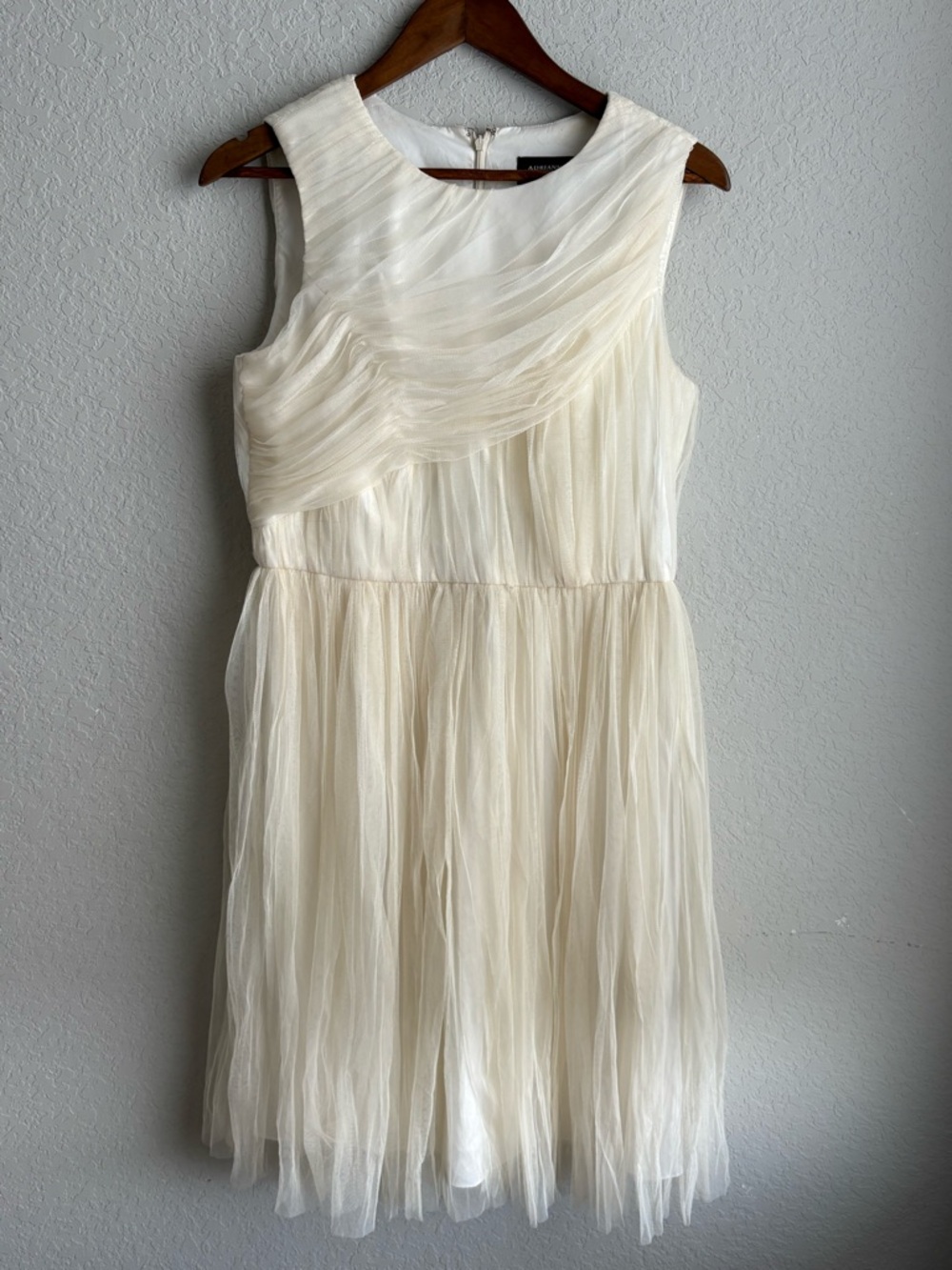Adrianna Papel Ivory Chiffon Tulle Dress sleeveless Rouched Bridal shower guest